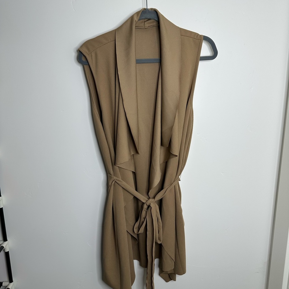 Tan Sleeveless Drape Vest